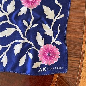 Anne Klein Silk Royal Blue and Pink Floral Scarf
